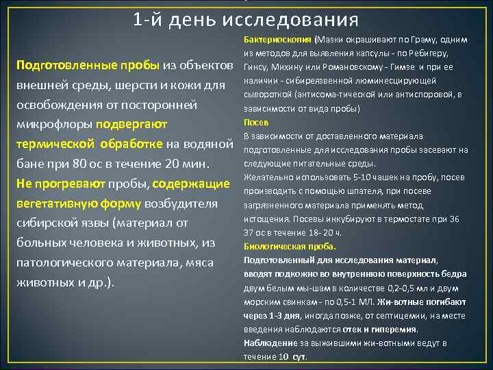 : 1 й день исследования Подготовленные пробы из объектов внешней среды, шерсти и кожи