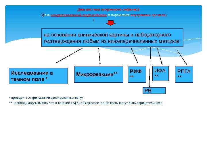 Диагностика вторичного сифилиса (фаза генерализованной спирохетемии и поражения внутренних органов) : на основании клинической