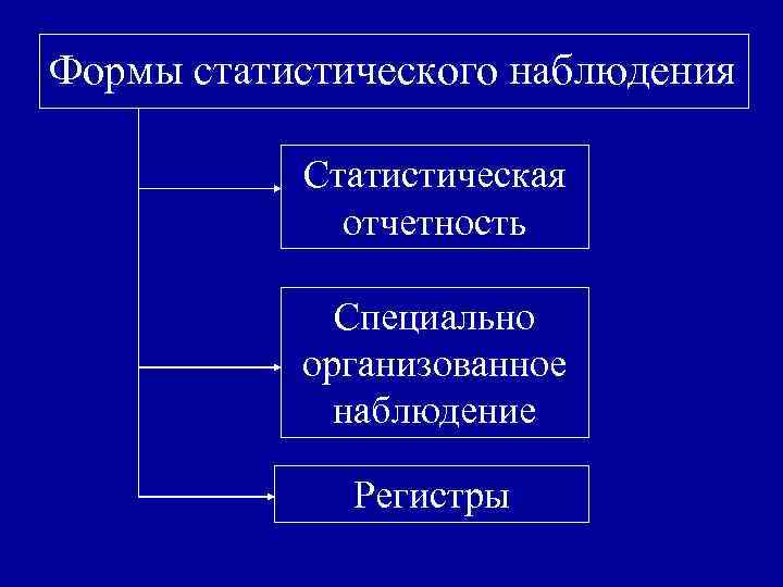 Формы статистического наблюдения Статистическая отчетность Специально организованное наблюдение Регистры 