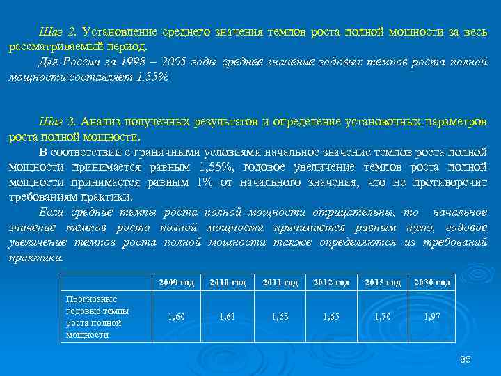 Шаг 2. Установление среднего значения темпов роста полной мощности за весь рассматриваемый период. Для