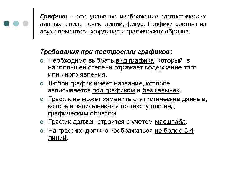 Графики – это условное изображение статистических данных в виде точек, линий, фигур. Графики состоят