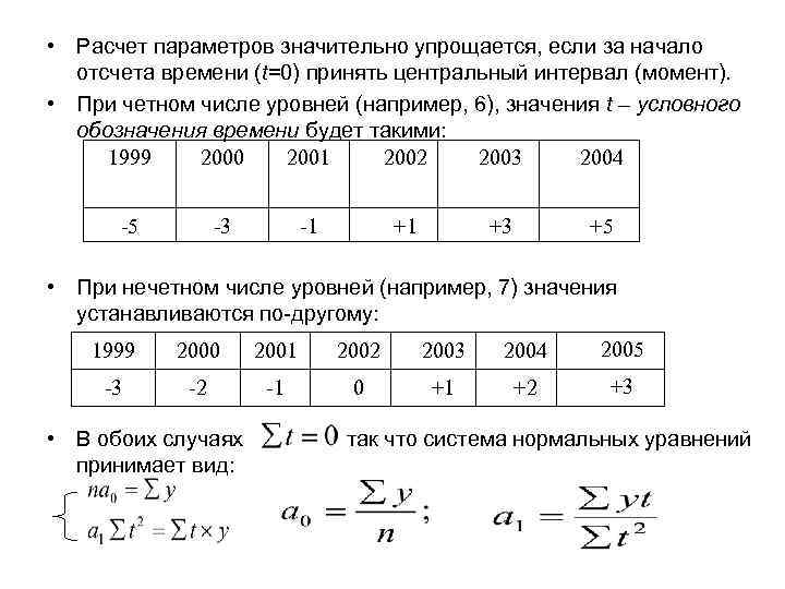  • Расчет параметров значительно упрощается, если за начало отсчета времени (t=0) принять центральный