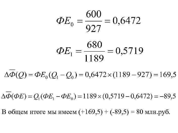 В общем итоге мы имеем (+169, 5) + (-89, 5) = 80 млн. руб.