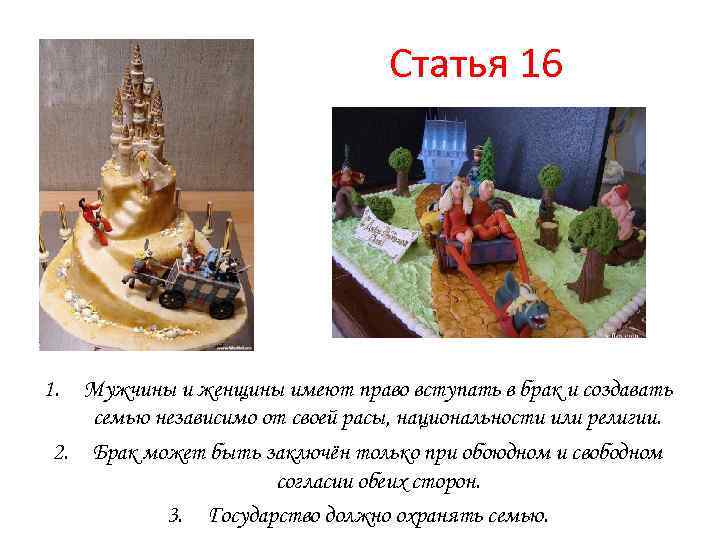 Статья 16 1. Мужчины и женщины имеют право вступать в брак и создавать семью