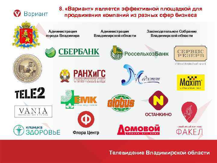8. «Вариант» является эффективной площадкой для продвижения компаний из разных сфер бизнеса Администрация города