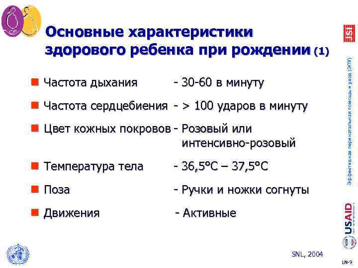 n Частота дыхания - 30 -60 в минуту n Частота сердцебиения - > 100