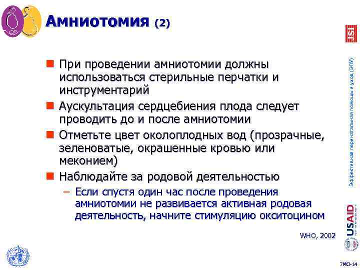 n При проведении амниотомии должны использоваться стерильные перчатки и инструментарий n Аускультация сердцебиения плода