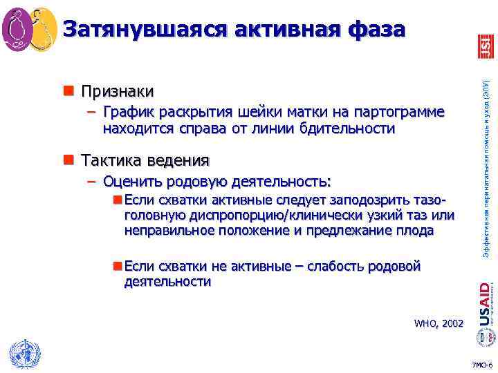 n Признаки – График раскрытия шейки матки на партограмме находится справа от линии бдительности