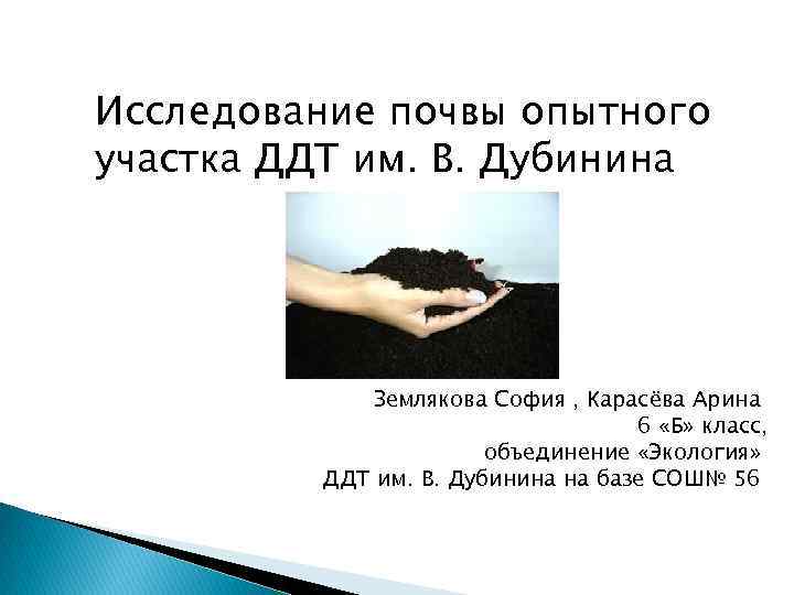Исследование почвы опытного участка ДДТ им. В. Дубинина Землякова София , Карасёва Арина 6