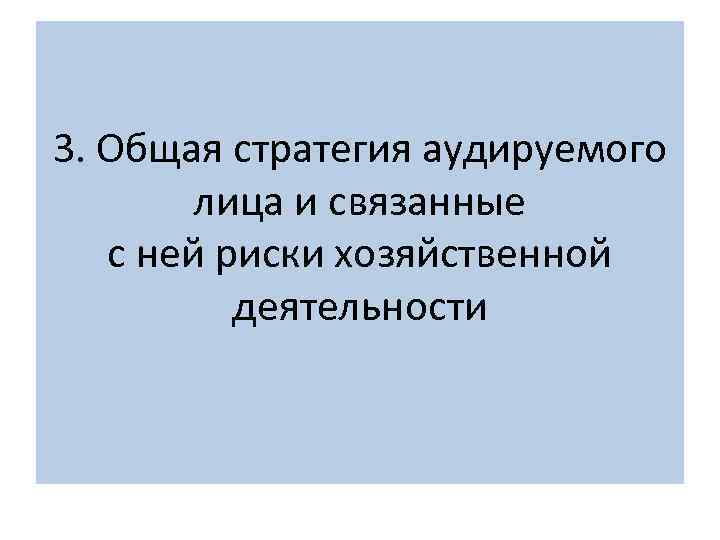 3. Общая стратегия аудируемого лица и связанные с ней риски хозяйственной деятельности 