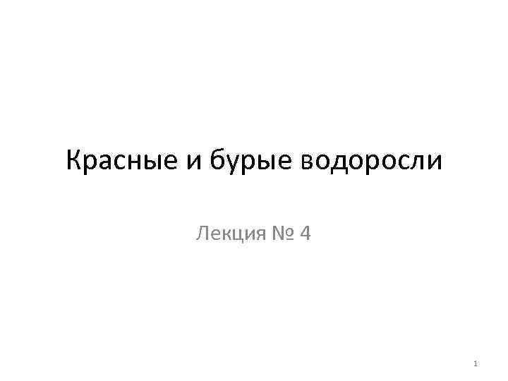 Красные и бурые водоросли Лекция № 4 1 