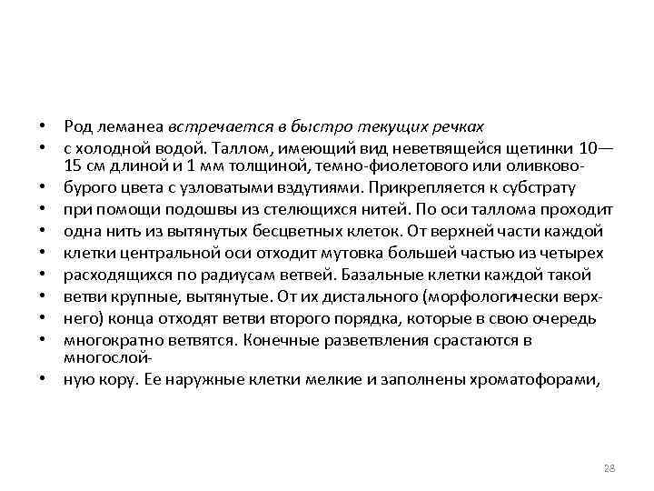  • Род леманеа встречается в быстро текущих речках • с холодной водой. Таллом,