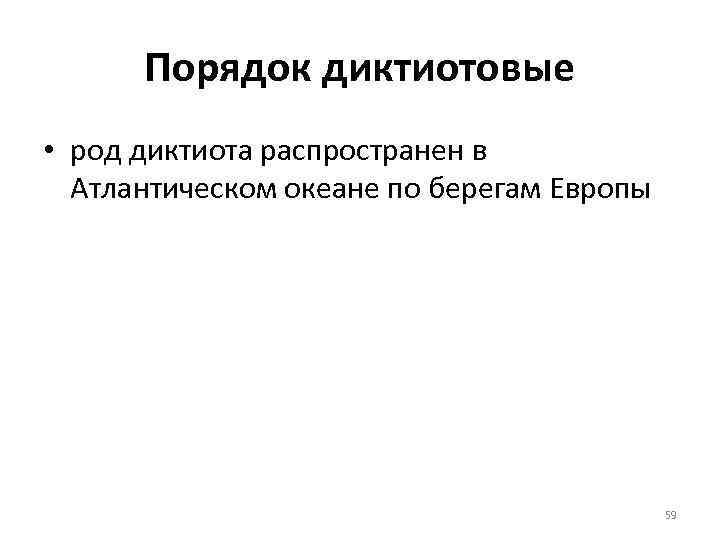 Порядок диктиотовые • род диктиота распространен в Атлантическом океане по берегам Европы 59 