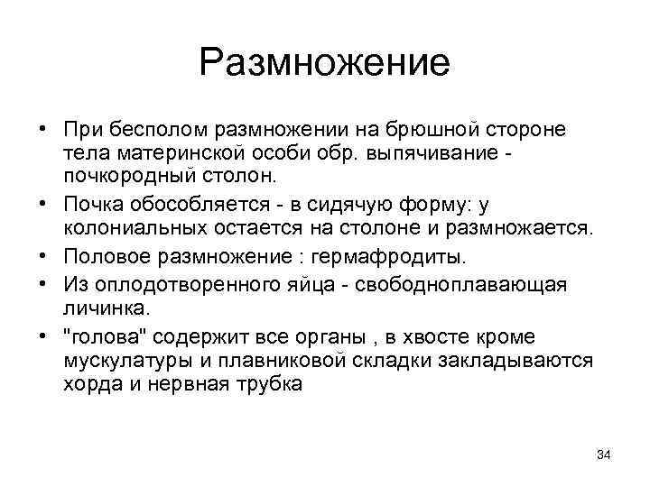 Размножение • При бесполом размножении на брюшной стороне тела материнской особи обр. выпячивание -