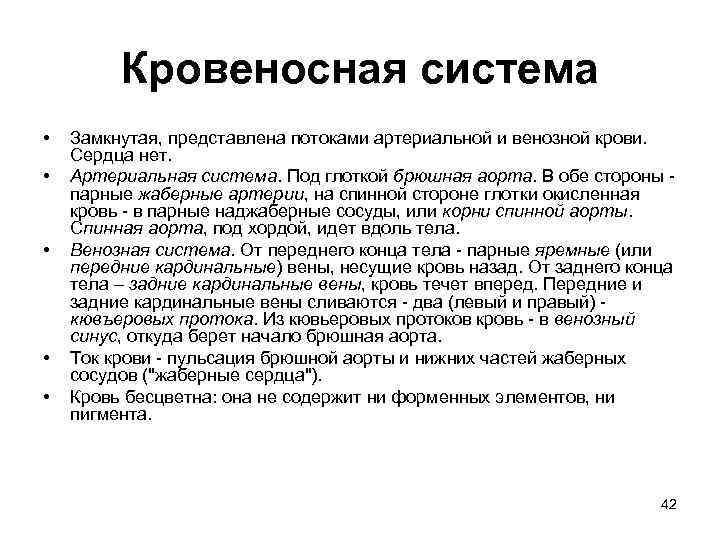 Кровеносная система • • • Замкнутая, представлена потоками артериальной и венозной крови. Сердца нет.