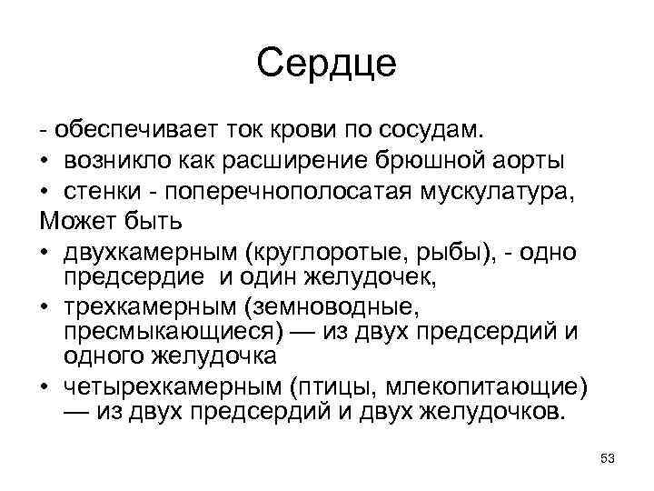 Сердце - обеспечивает ток крови по сосудам. • возникло как расширение брюшной аорты •