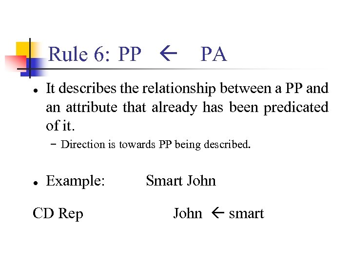 Rule 6: PP ● PA It describes the relationship between a PP and an