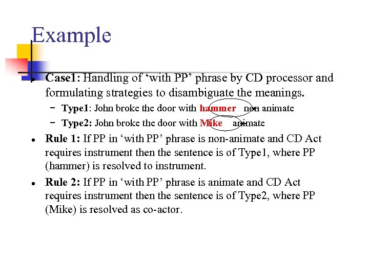 Example ● Case 1: Handling of ‘with PP’ phrase by CD processor and formulating