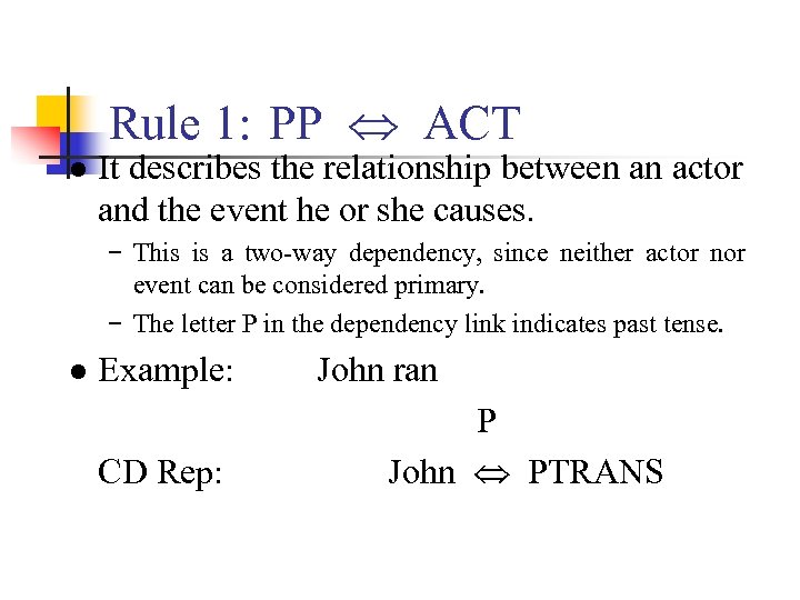 Rule 1: PP ACT ● It describes the relationship between an actor and the