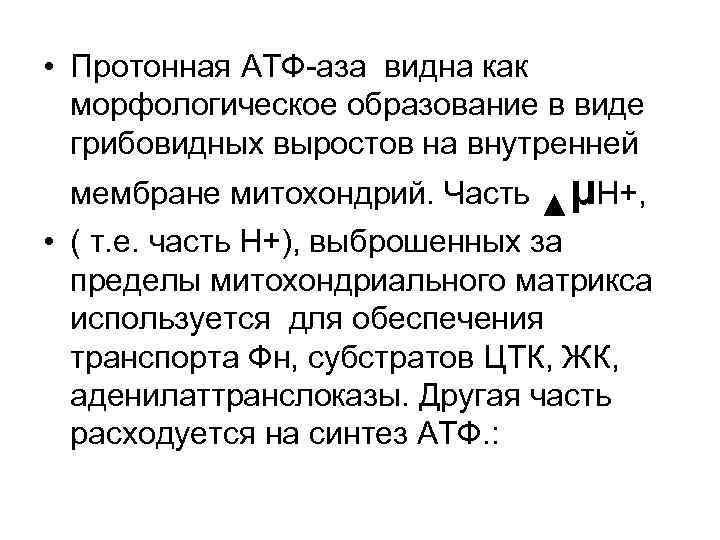  • Протонная АТФ-аза видна как морфологическое образование в виде грибовидных выростов на внутренней