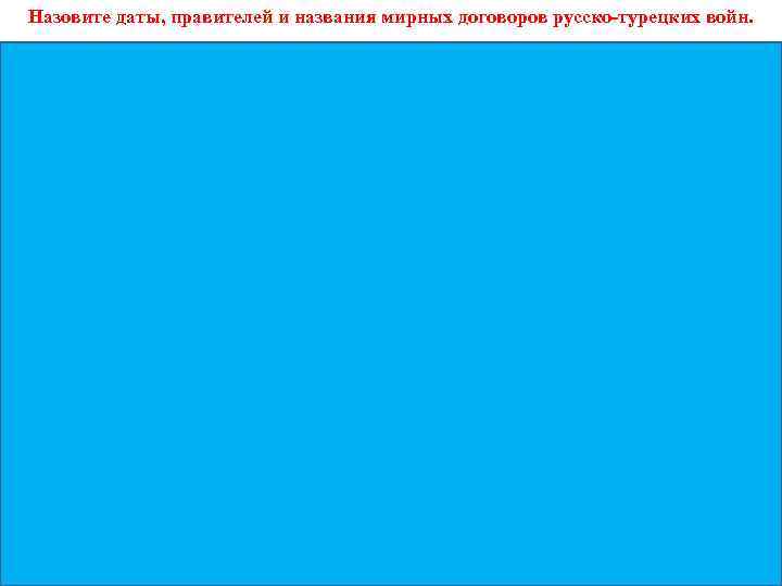 Назовите даты, правителей и названия мирных договоров русско-турецких войн. 1676– 1680 Федор Алексеевич Бахчисарайский