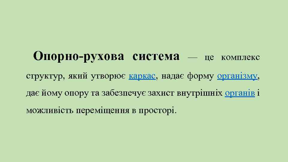 Опорно-рухова система — це комплекс структур, який утворює каркас, надає форму організму, дає йому