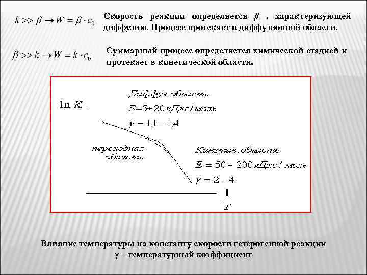 Скорость реакции определяется β , характеризующей диффузию. Процесс протекает в диффузионной области. Суммарный процесс