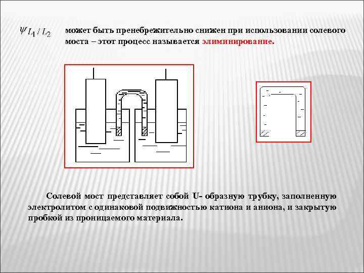 может быть пренебрежительно снижен при использовании солевого моста – этот процесс называется элиминирование. Солевой