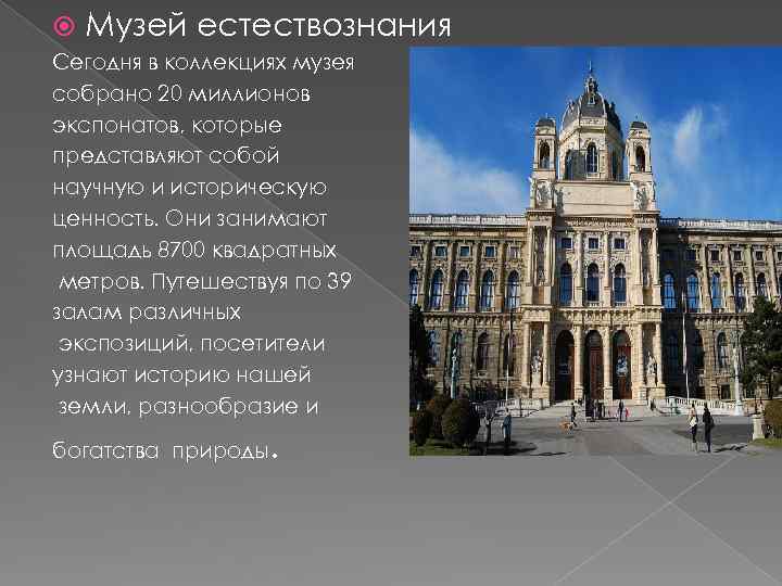  Музей естествознания Сегодня в коллекциях музея собрано 20 миллионов экспонатов, которые представляют собой