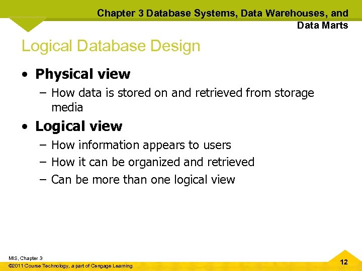 Chapter 3 Database Systems, Data Warehouses, and Data Marts Logical Database Design • Physical