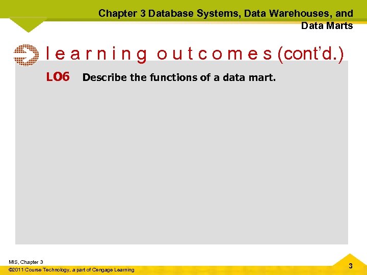 Chapter 3 Database Systems, Data Warehouses, and Data Marts l e a r n