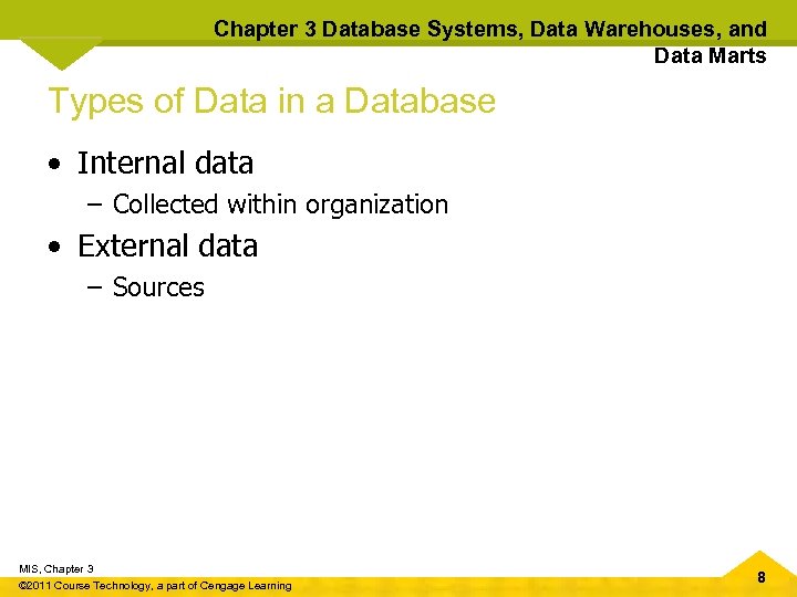 Chapter 3 Database Systems, Data Warehouses, and Data Marts Types of Data in a