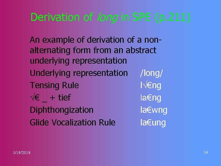 Derivation of long in SPE (p. 211) An example of derivation of a nonalternating