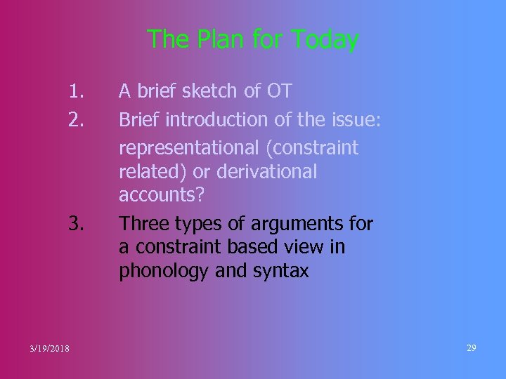 The Plan for Today 1. 2. 3/19/2018 A brief sketch of OT Brief introduction