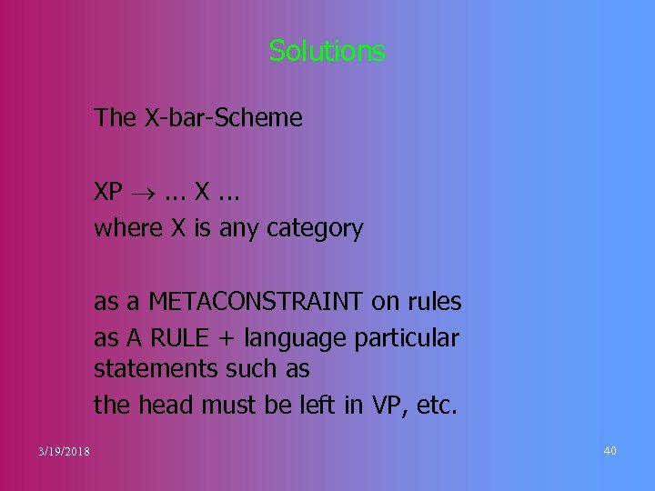 Solutions The X-bar-Scheme XP . . . X. . . where X is any