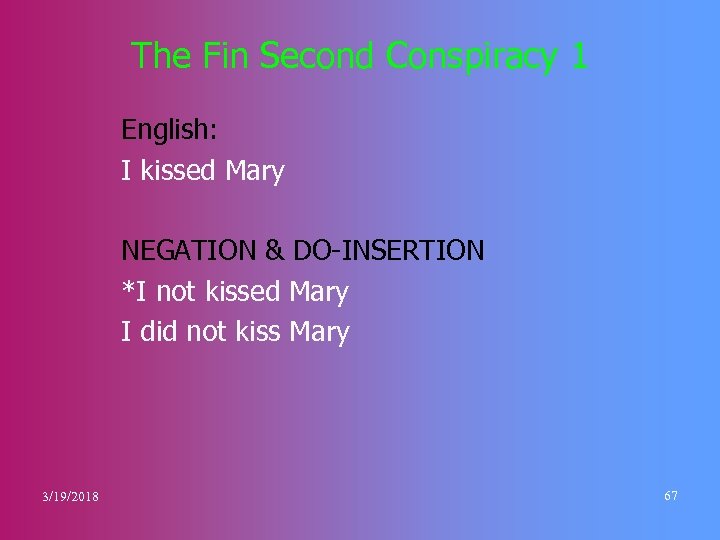 The Fin Second Conspiracy 1 English: I kissed Mary NEGATION & DO-INSERTION *I not