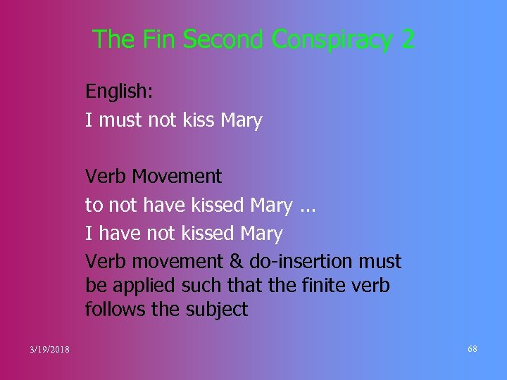 The Fin Second Conspiracy 2 English: I must not kiss Mary Verb Movement to