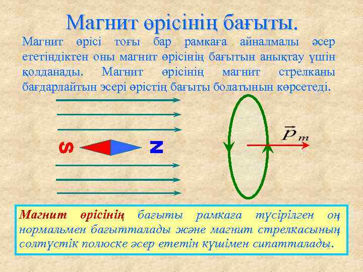 Магнит өрісінің бағыты. Магнит өрісі тоғы бар рамкаға айналмалы әсер ететіндіктен оны магнит өрісінің