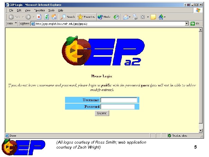 Online Database – login (All logos courtesy of Ross Smith; web application courtesy of