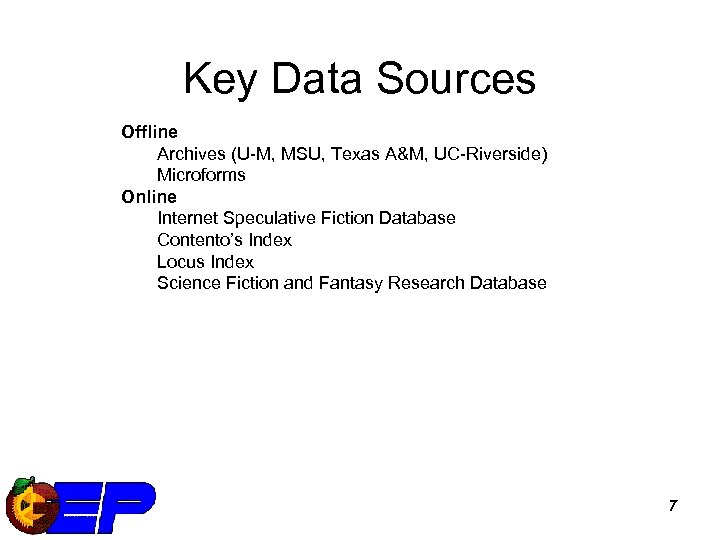Key Data Sources Offline Archives (U-M, MSU, Texas A&M, UC-Riverside) Microforms Online Internet Speculative
