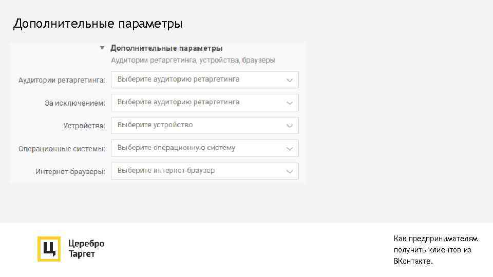 Дополнительные параметры Как предпринимателям получить клиентов из ВКонтакте. 
