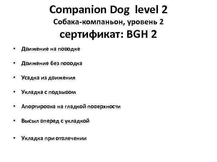 Companion Dog level 2 Собака-компаньон, уровень 2 сертификат: BGH 2 • Движение на поводке