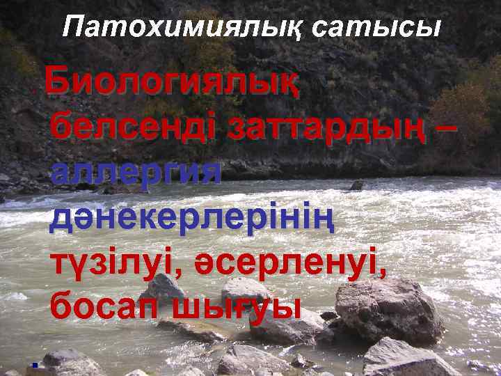 Патохимиялық сатысы. . Биологиялық белсенді заттардың – аллергия дәнекерлерінің түзілуі, әсерленуі, босап шығуы 