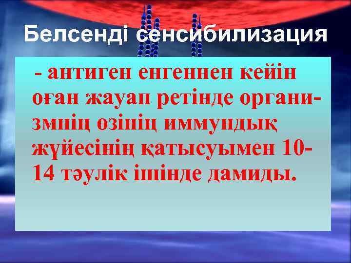 Белсенді сенсибилизация - антиген енгеннен кейін оған жауап ретінде организмнің өзінің иммундық жүйесінің қатысуымен