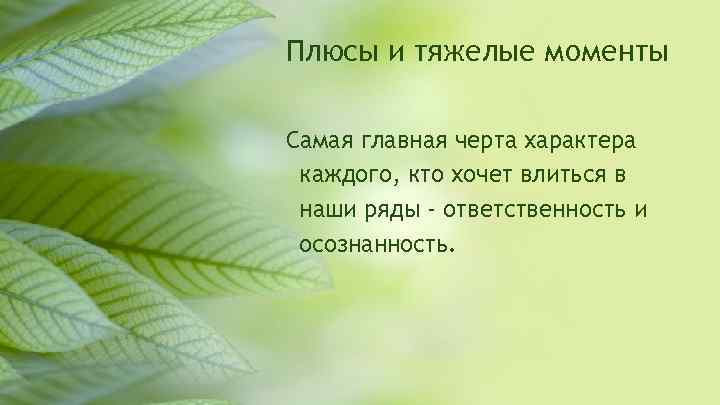 Плюсы и тяжелые моменты Самая главная черта характера каждого, кто хочет влиться в наши