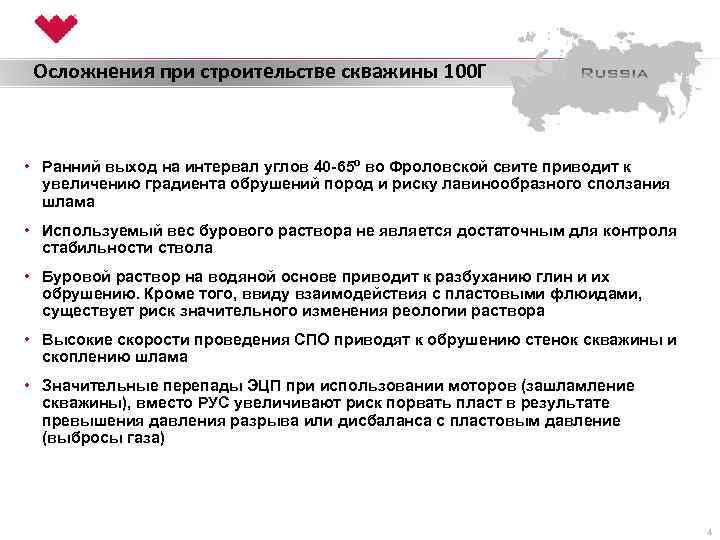 Осложнения при строительстве скважины 100 Г • Ранний выход на интервал углов 40 -65º