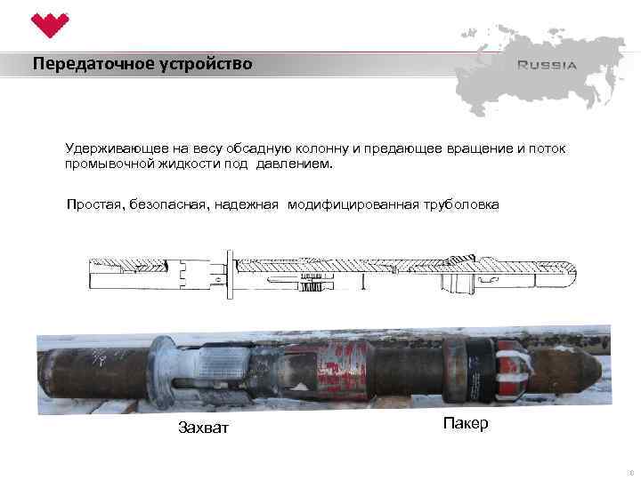 Передаточное устройство Удерживающее на весу обсадную колонну и предающее вращение и поток промывочной жидкости