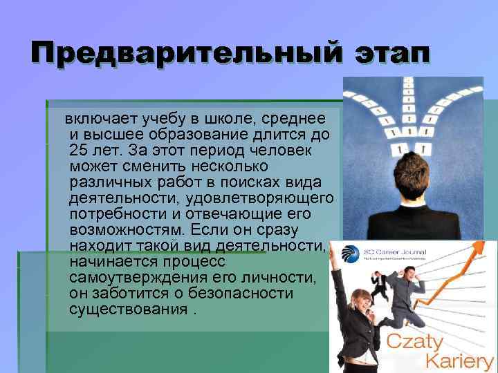 Предварительный этап включает учебу в школе, среднее и высшее образование длится до 25 лет.