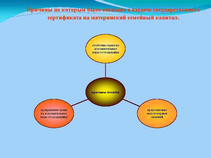 Причины по которым было отказано в выдаче государственного сертификата на материнский семейный капитал. отсутствие