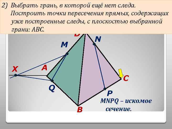 2) Выбрать грань, в которой ещё нет следа. 4)1) Построитьобозначить точки, в которых Отметить